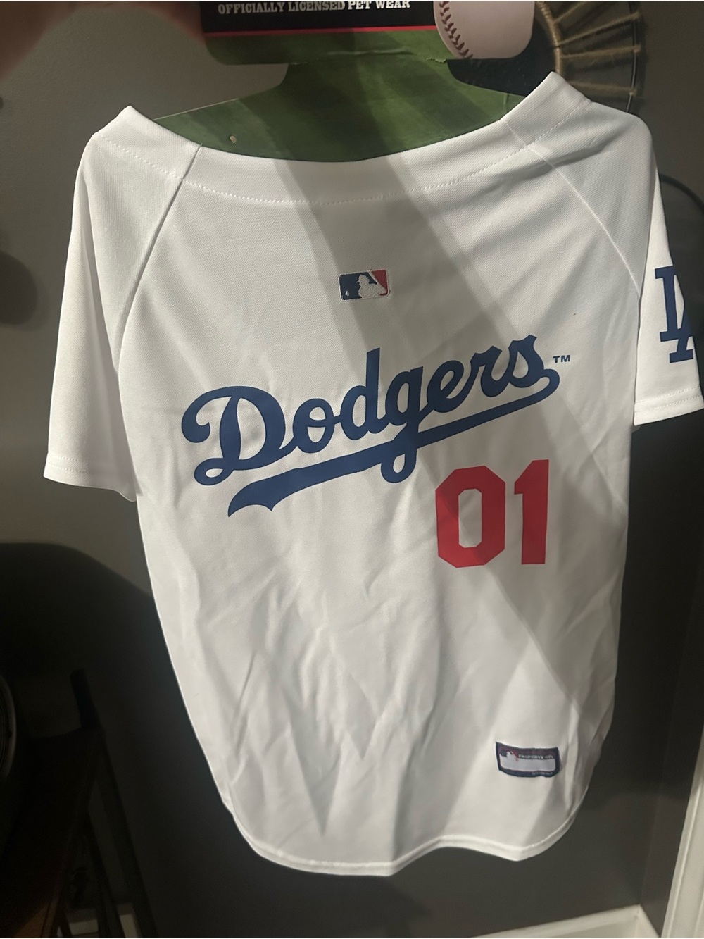 Pets First DodgersWhite Jersey Top with Blue Script and Red Number